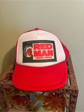 Vtg 80s 90s Red Man Chewing Tobacco Trucker Hat Nissun Cap Mesh Snapback CLEAN